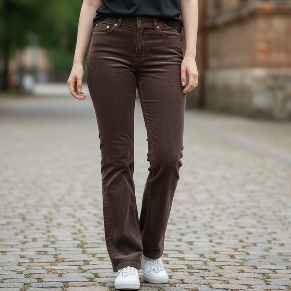 Pilcro and the Letterpress Pants - Pilcro and the Letterpress Brown Corduroy Straight Leg Pants Womens 26 Mid Rise